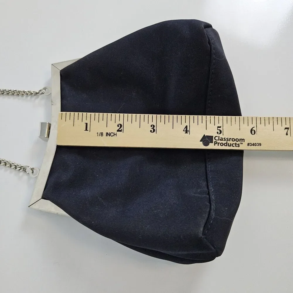 Liz Claiborne Small Purse Clutch‎ Black Long Chain 100% Polyester Top Clasp